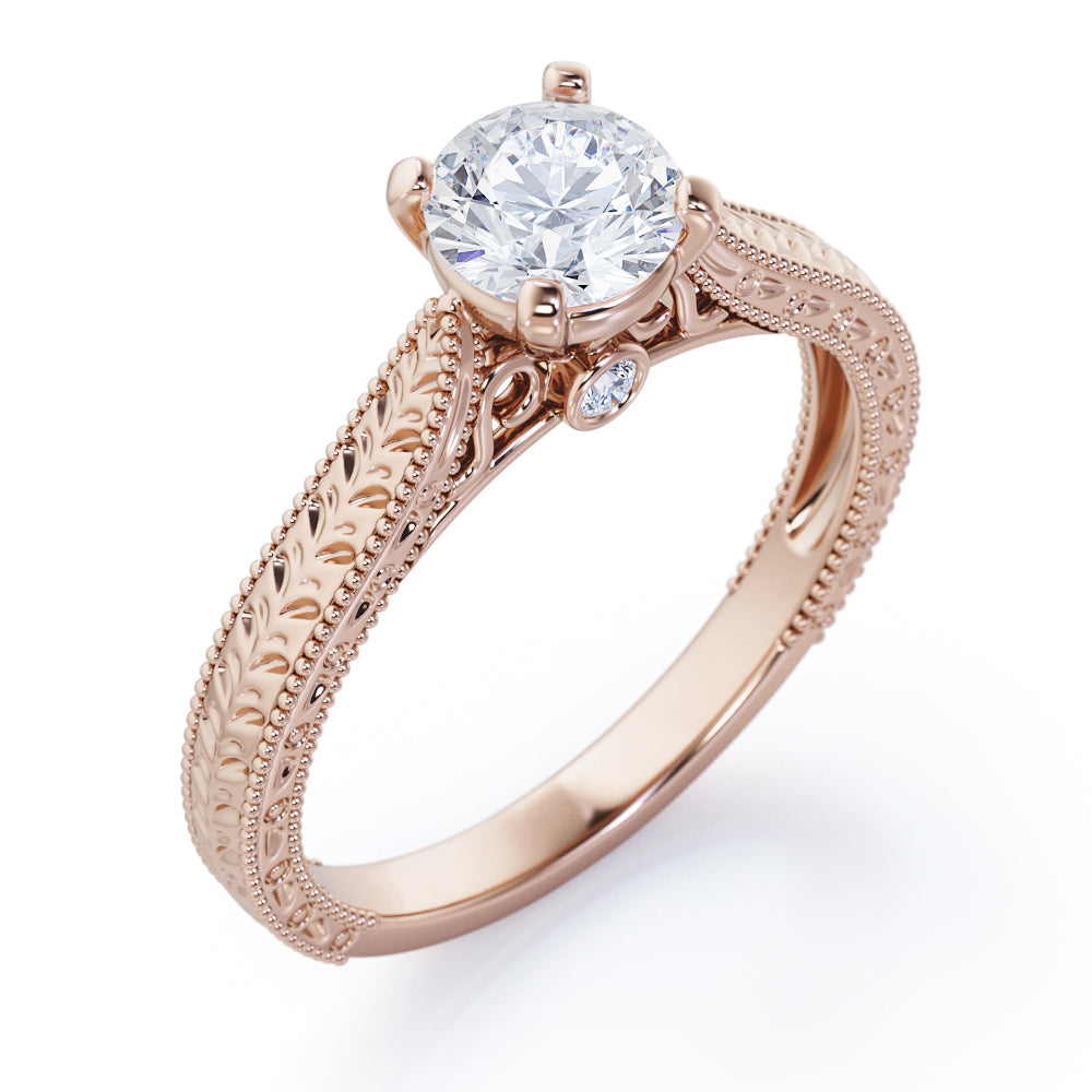 Certified 1 CT Round Lab Diamond Antique Solitaire Engagement Ring