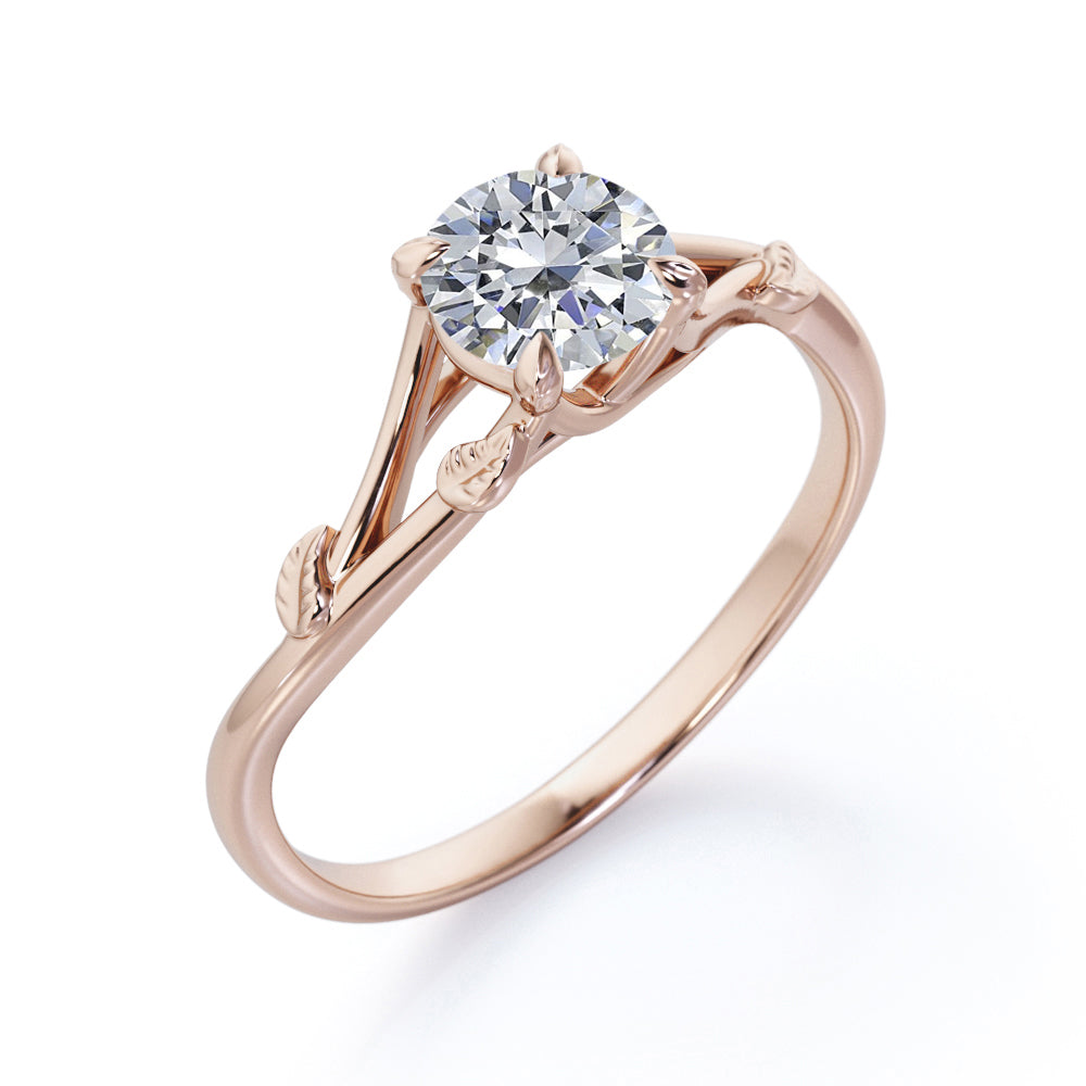 Certified 1 CT Round Lab Diamond Floral Shank Solitaire Engagement ring