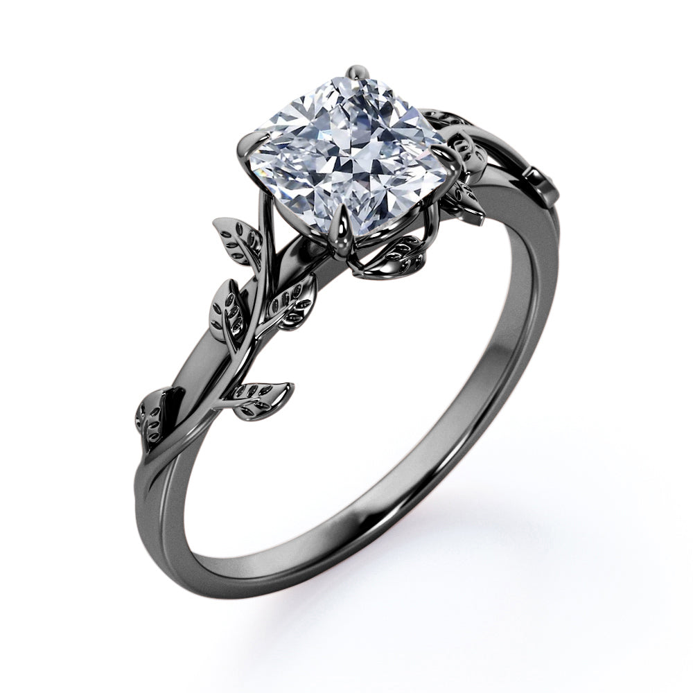 1 ct Cushion Cut Moissanite Leaf Engagement Ring