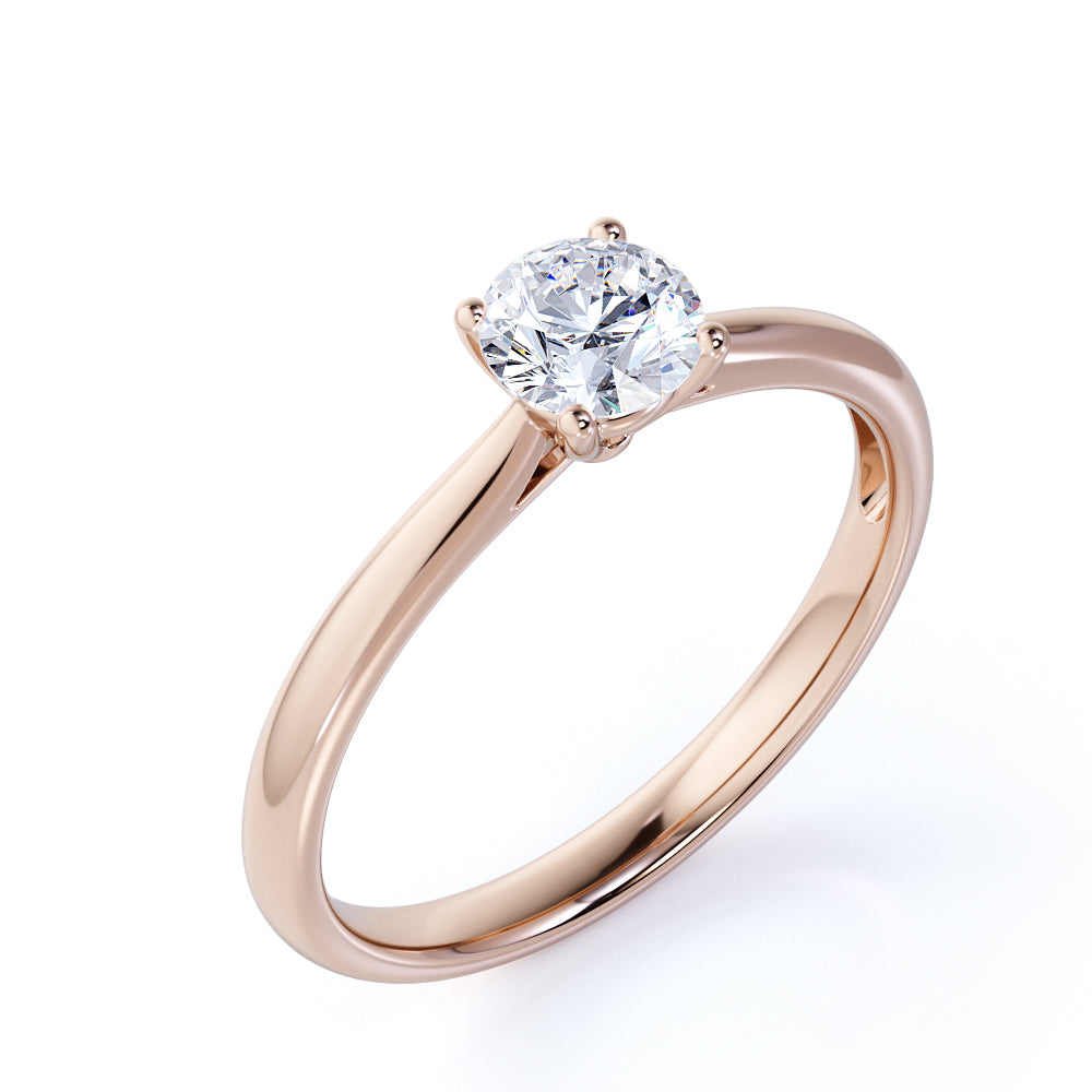 Solitaire 1 Carat Round Cut Moissanite Engagement Ring