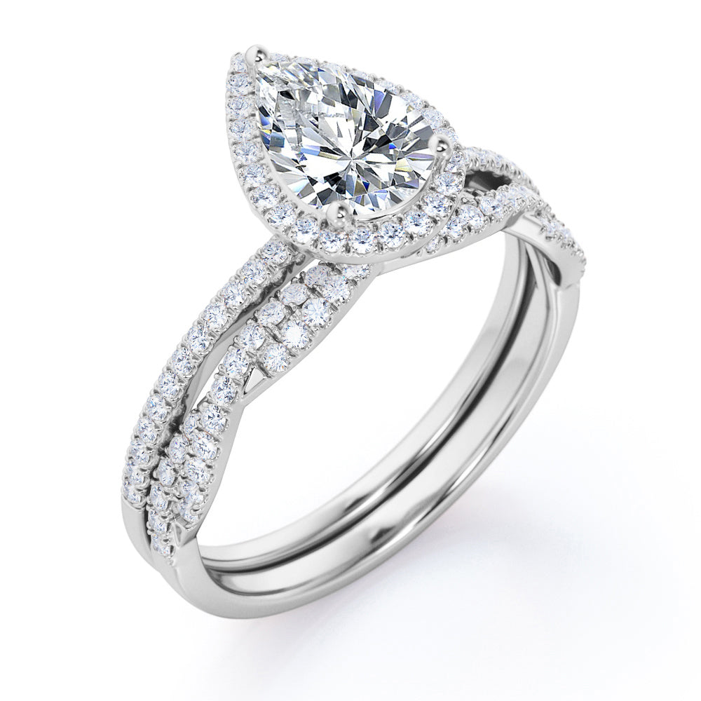 1.25 Carat Pear Cut Moissanite Twisted Wedding Ring Set