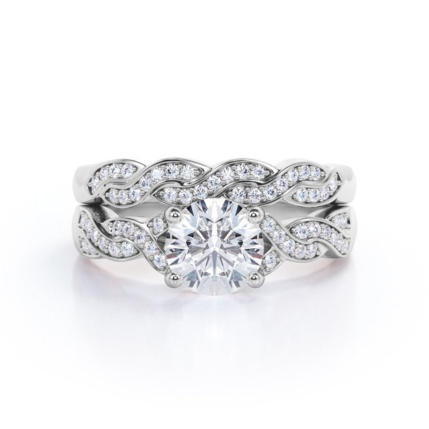 JeenMata 1.25 Carat Round Cut Moissanite Wedding Set - Bridal Set - Infinity Ring - Forever Ring - Promise Ring