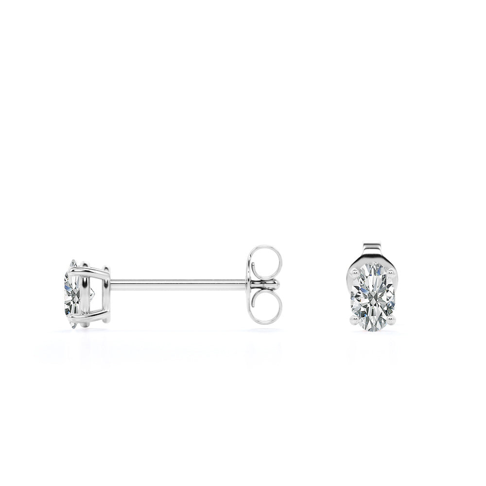 JeenMata 4 Prong 0.5 Carat Oval Cut Moissanite Solitaire Stud Earrings in 18k White Gold Plating for Women
