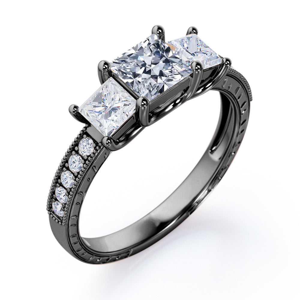 Trilogy 1.25 Carat Princess Cut Moissanite Milgrain Engagement Ring