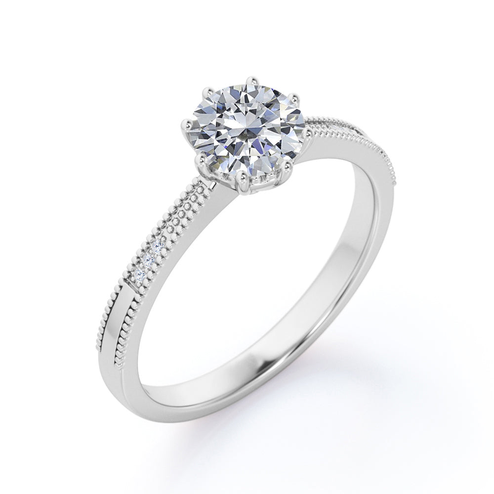 Certified 1.15 CT Round Lab Diamond 7-stone Antique Milgrain Engagement ring