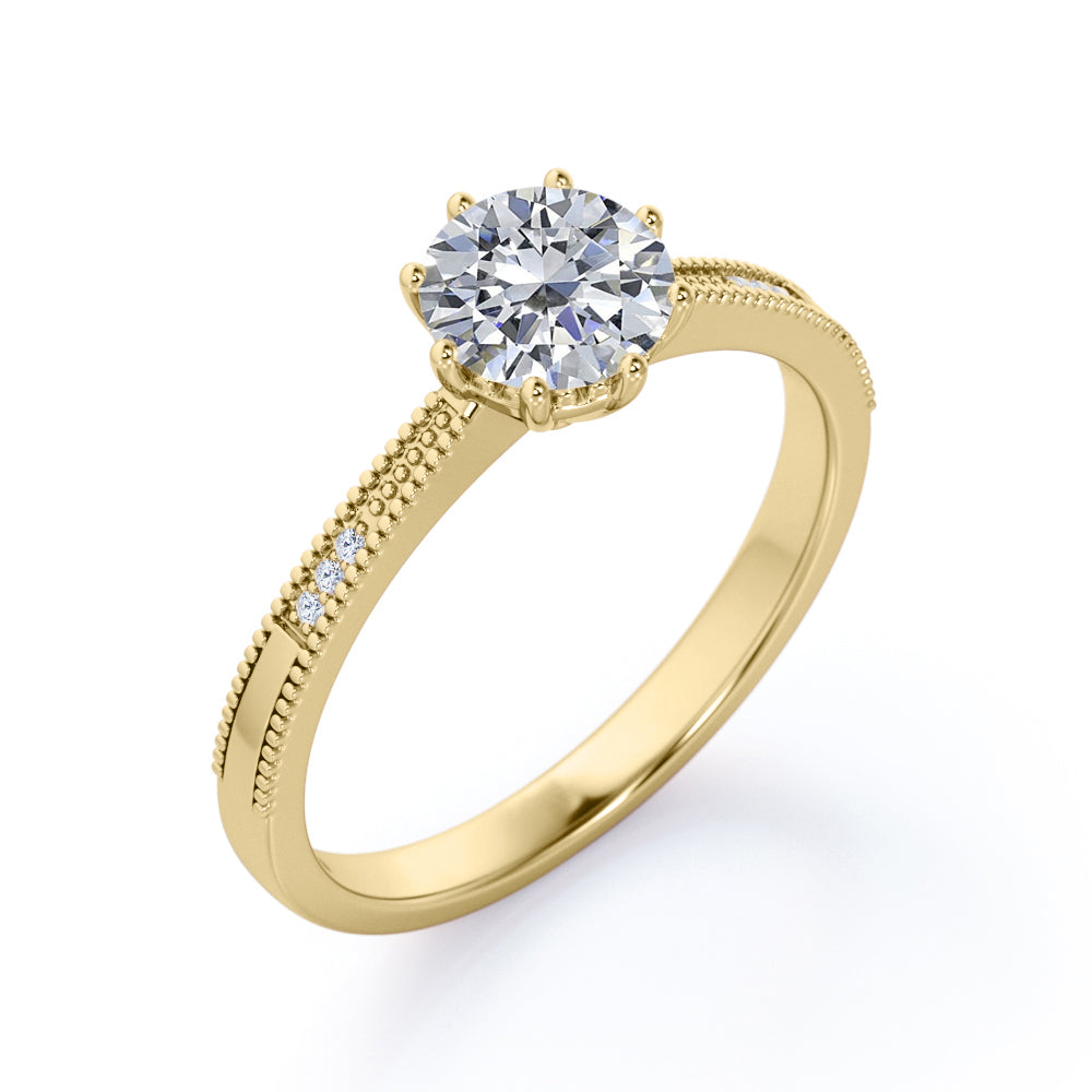 Certified 1.15 CT Round Lab Diamond 7-stone Antique Milgrain Engagement ring