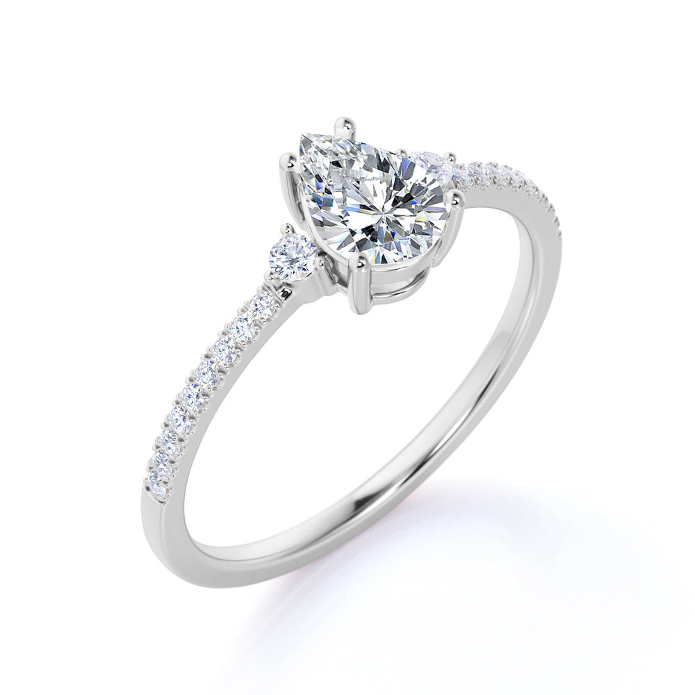 Pave Set 1.50 Carat Pear Moissanite Engagement Ring