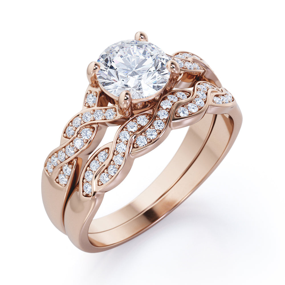 Infinity 1.50 Carat Round Cut Moissanite Wedding Ring Set