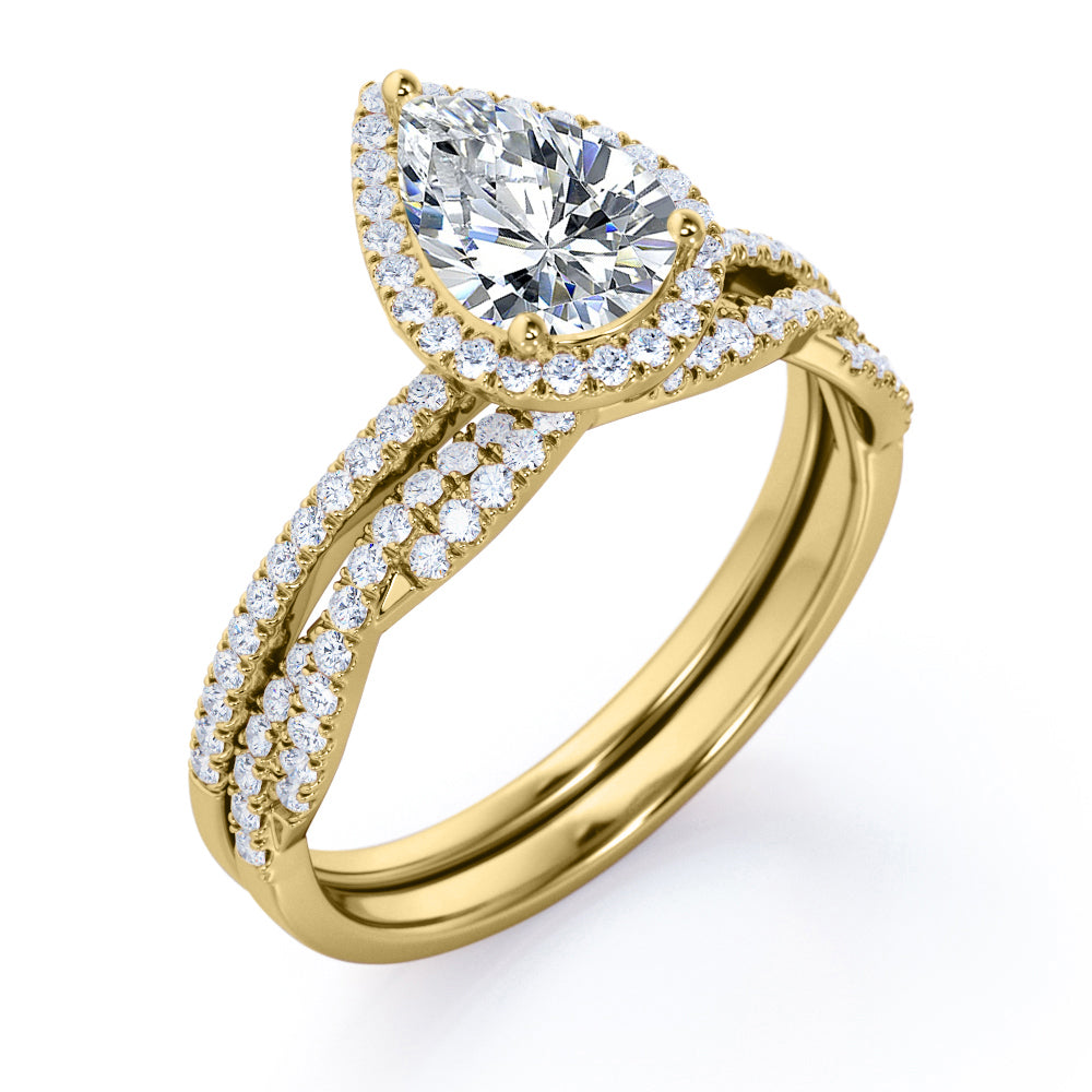 1.25 Carat Pear Cut Moissanite Twisted Wedding Ring Set