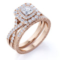 JeenMata 1.75 Carat Princess Cut Moissanite Engagement Ring - Bridal Ring - Double Halo Ring - Cluster Ring - 18k Rose Gold Over Silver