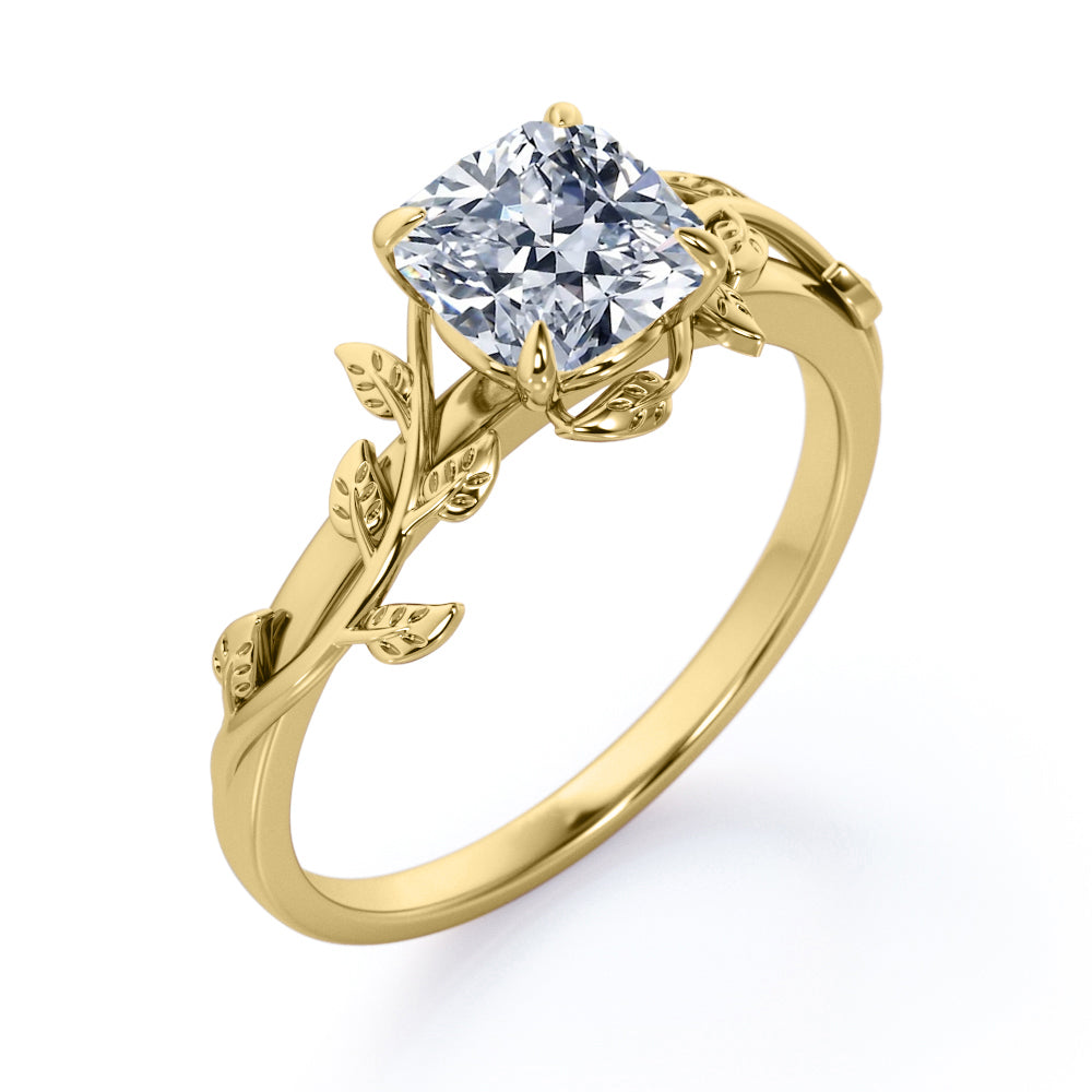 1 ct Cushion Cut Moissanite Leaf Engagement Ring