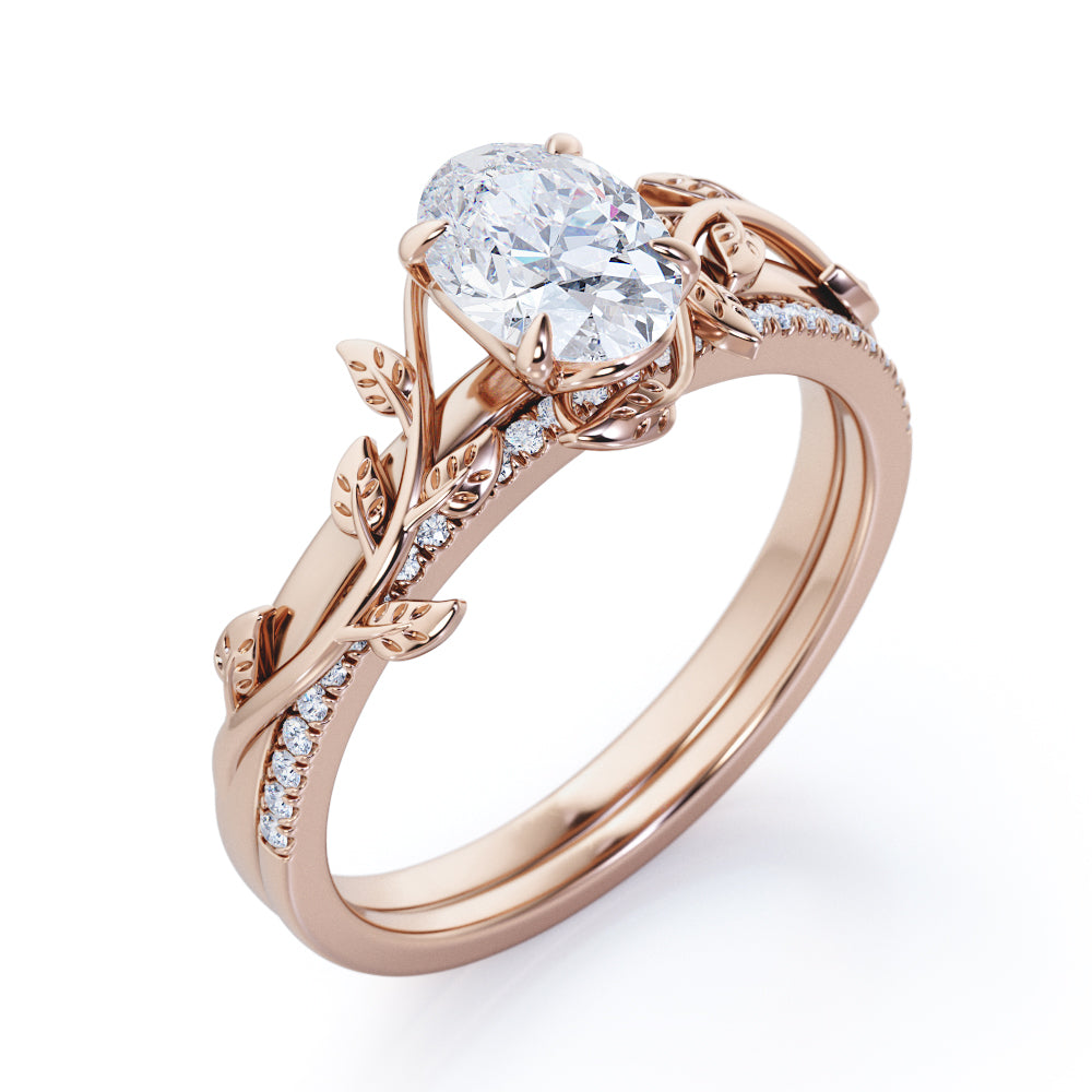 Nature Inspired 1.25 Carat Oval Cut Moissanite Bridal Set