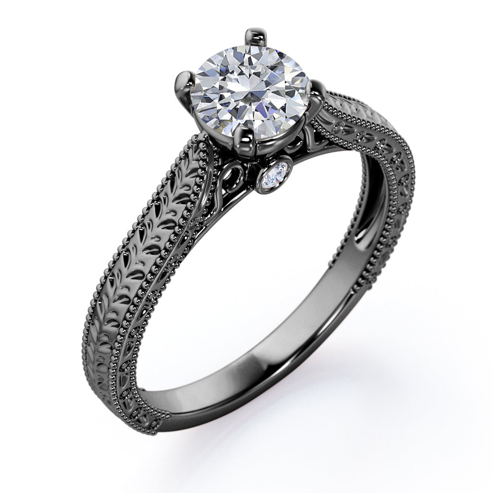 Certified 1 CT Round Lab Diamond Antique Solitaire Engagement Ring