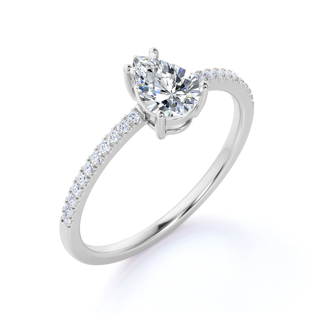 1.25 Carat Pear Shape Moissanite Pave Engagement Ring