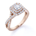 JeenMata Elegant 1 Carat - Square Cut Moissanite - Twisted Band - Pave - Double Halo Engagement Ring