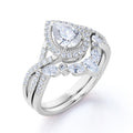 JeenMata 1.75 Carat Pear Cut Moissanite Bohemian Wedding Set - Infinity Engagement Ring with Art Deco Wedding Band in 10k White Gold
