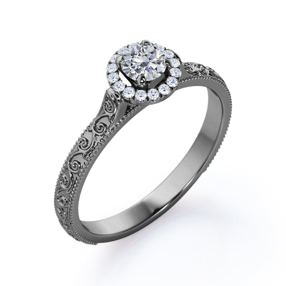 Certified 1.25 CT Round Lab Diamond Halo Filigree Engagement ring