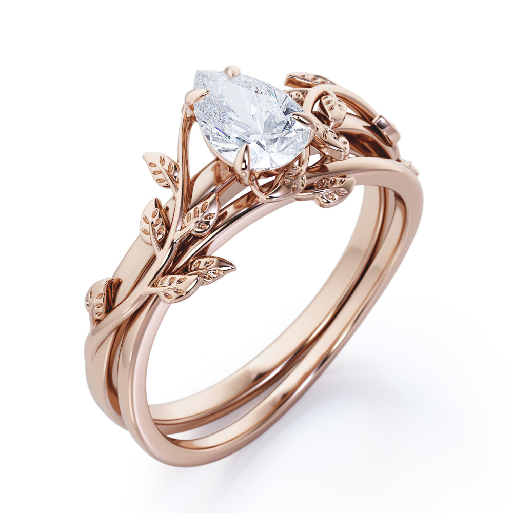 1 Carat Pear Cut Moissanite Nature Inspired Bridal Set