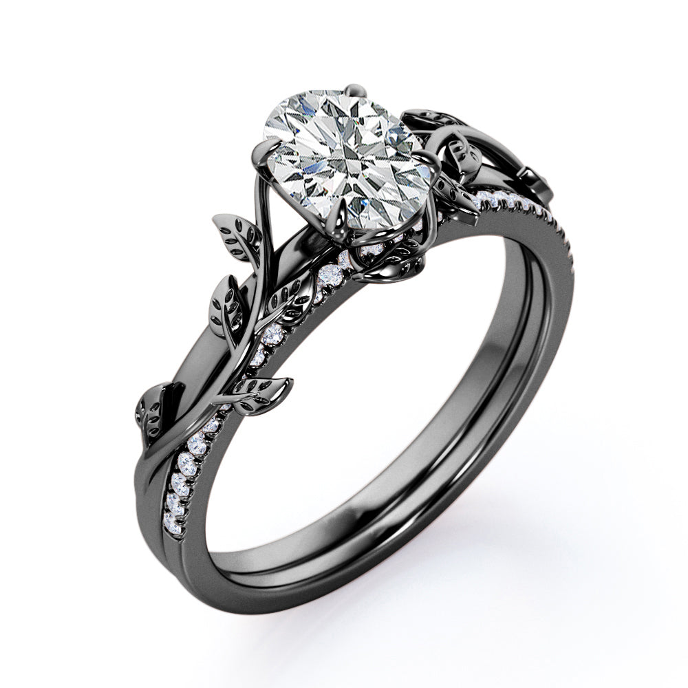 Nature Inspired 1.25 Carat Oval Cut Moissanite Bridal Set