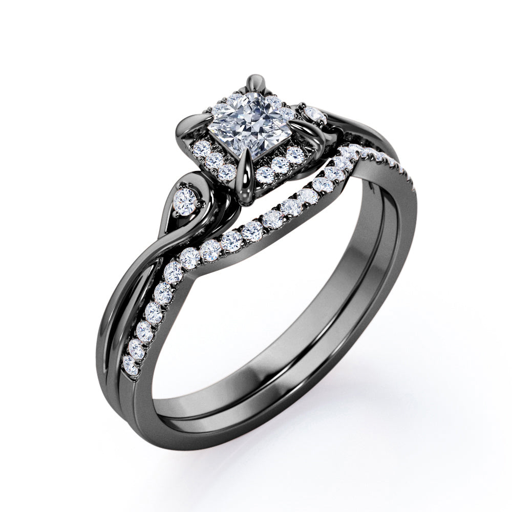 Infinity 0.65 TCW Princess Cut Moissanite Split Shank Bridal Set