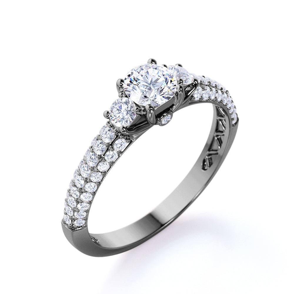 1.25 Carat Round Cut Moissanite Micro Pave Engagement Ring