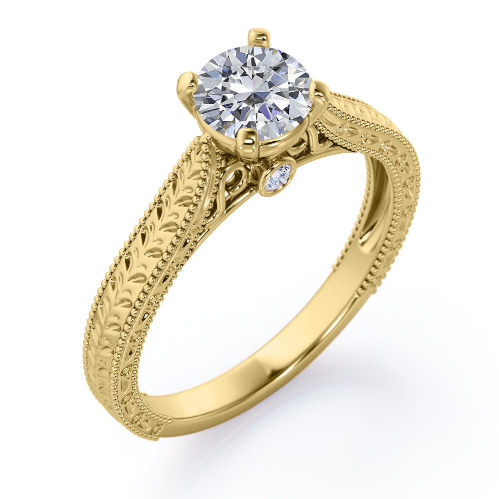 Certified 1 CT Round Lab Diamond Antique Solitaire Engagement Ring