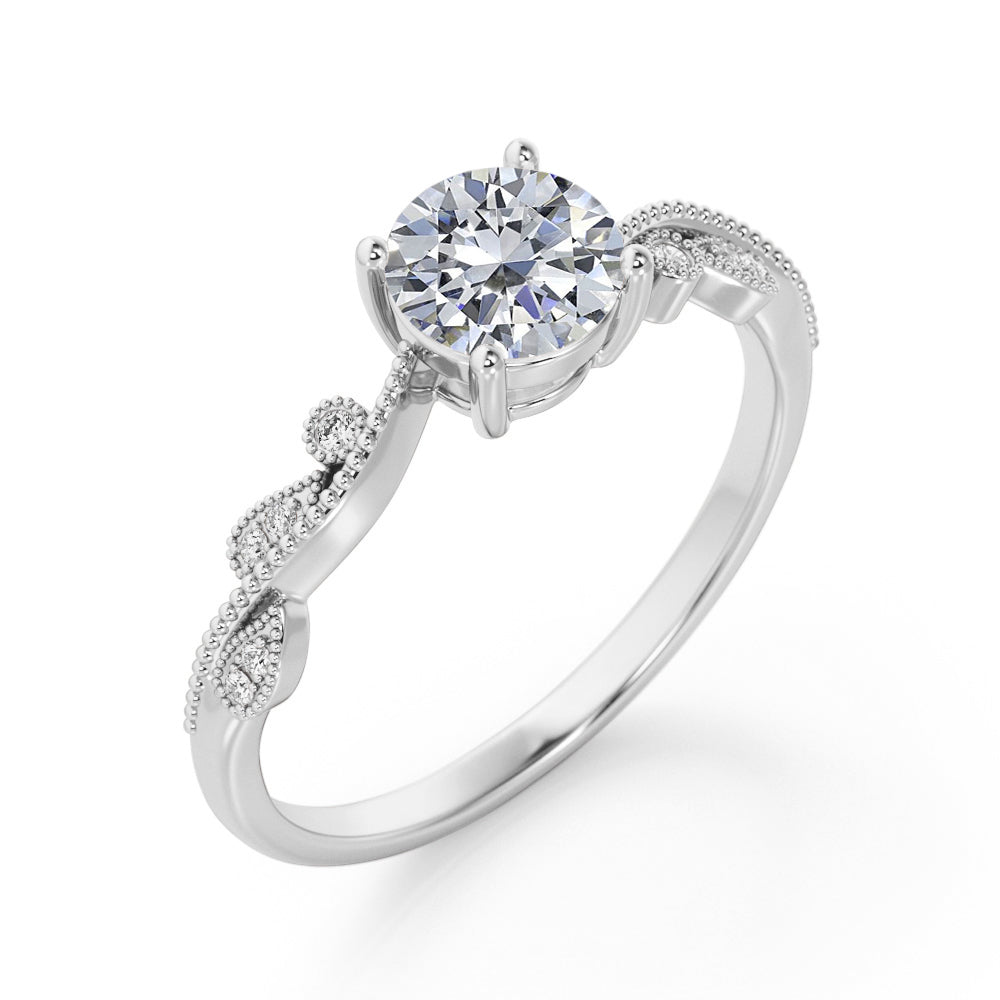 Certified 1.25 CT Round Lab Diamond Solitaire Art Deco Engagement Ring