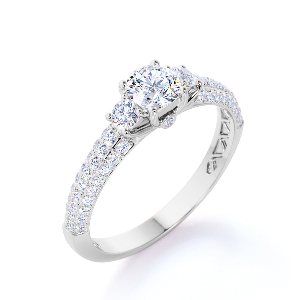 1.25 Carat Round Cut Moissanite Micro Pave Engagement Ring