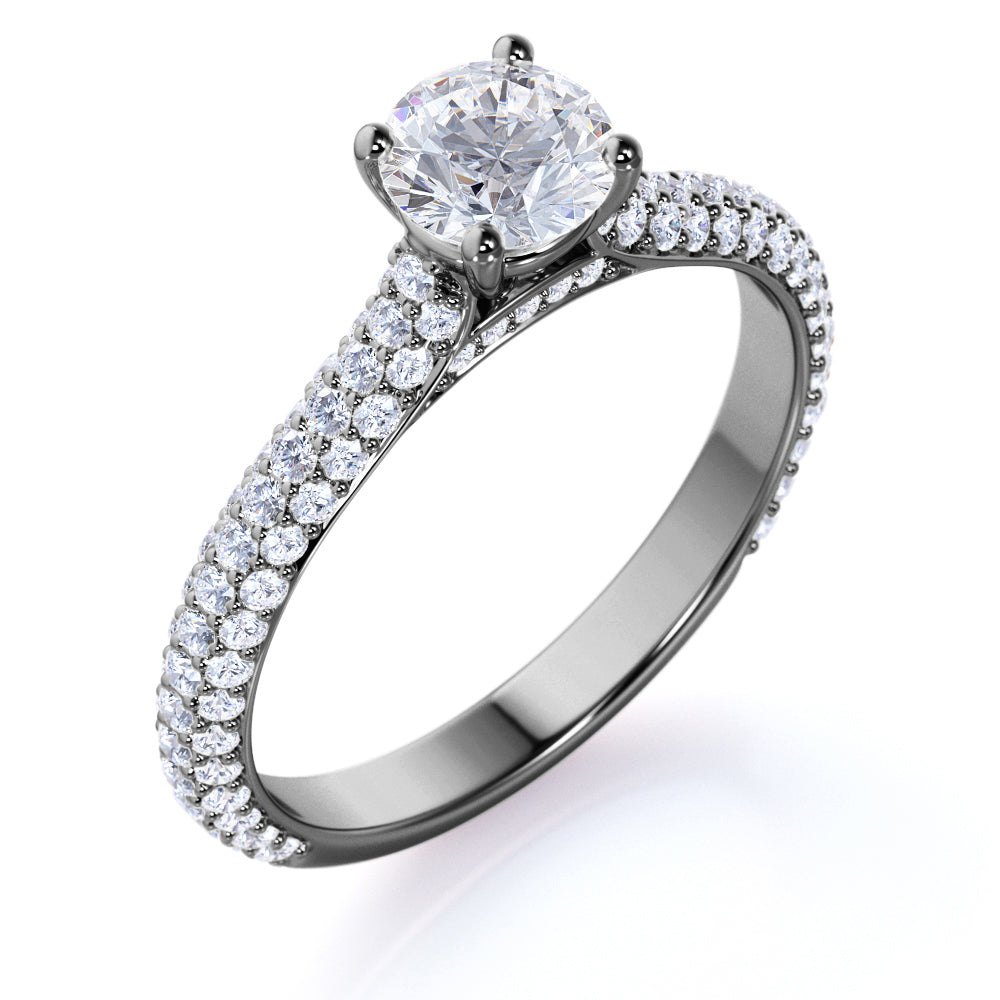 Micro Pave Set 1.50 Carat Round Cut Moissanite Engagement Ring