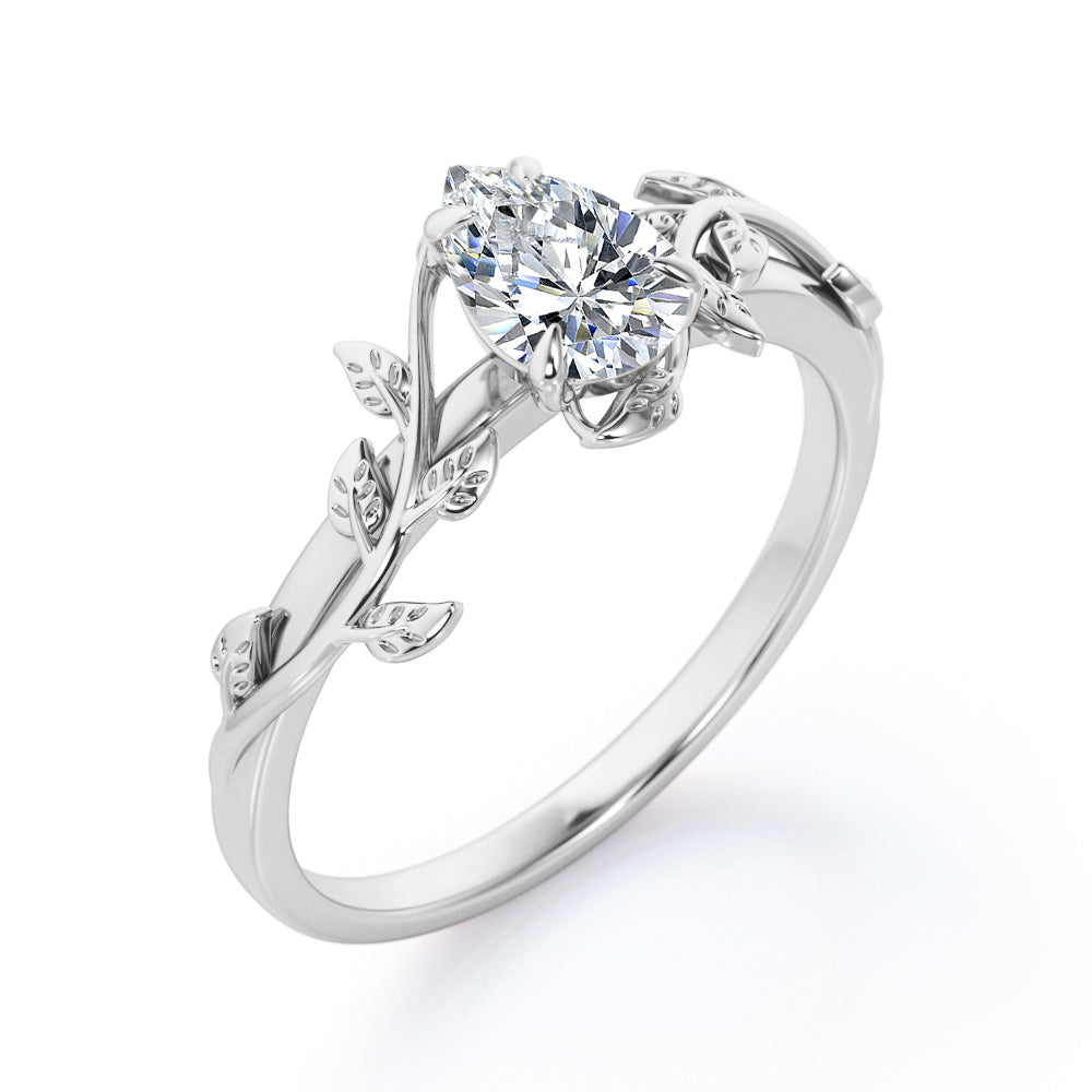 Leaf Style 1 Carat Pear Cut Moissanite Engagement Ring