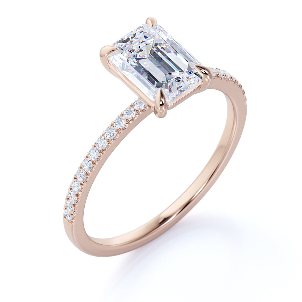 1.25 Carat Emerald Cut Moissanite Pave Engagement Ring