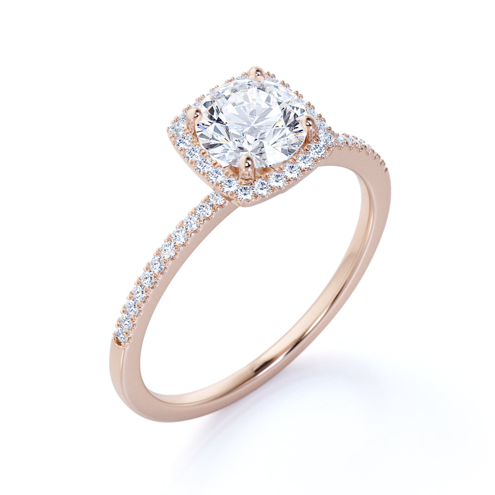 1.50 Carat Round Cut Moissanite  Halo Engagement Ring