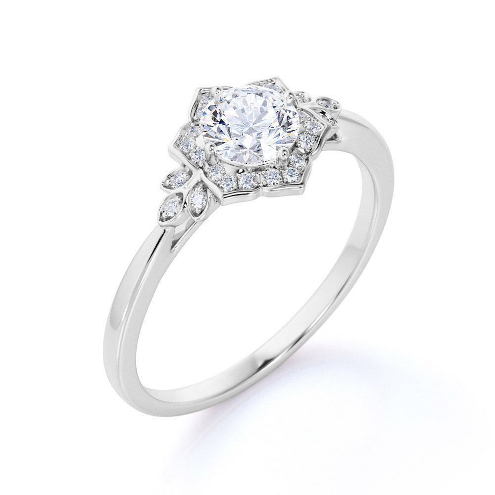 Floral 1.50 Carat Round Moissanite Engagement Ring