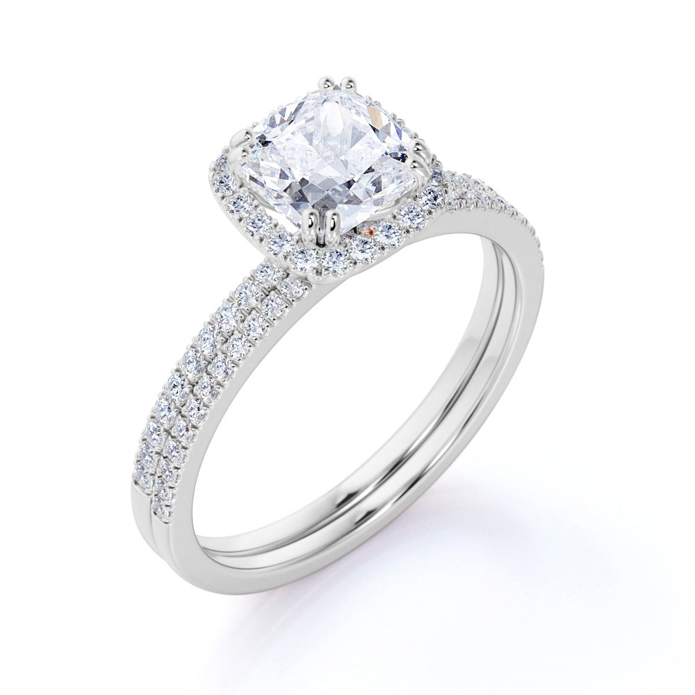 Pave 1.5 Carat Moissanite Cushion Cut Bridal Set