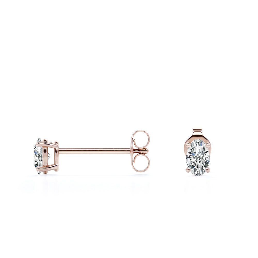 JeenMata 4 Prong 0.5 Carat Oval Cut Moissanite Solitaire Stud Earrings in 18k White Gold Plating for Women