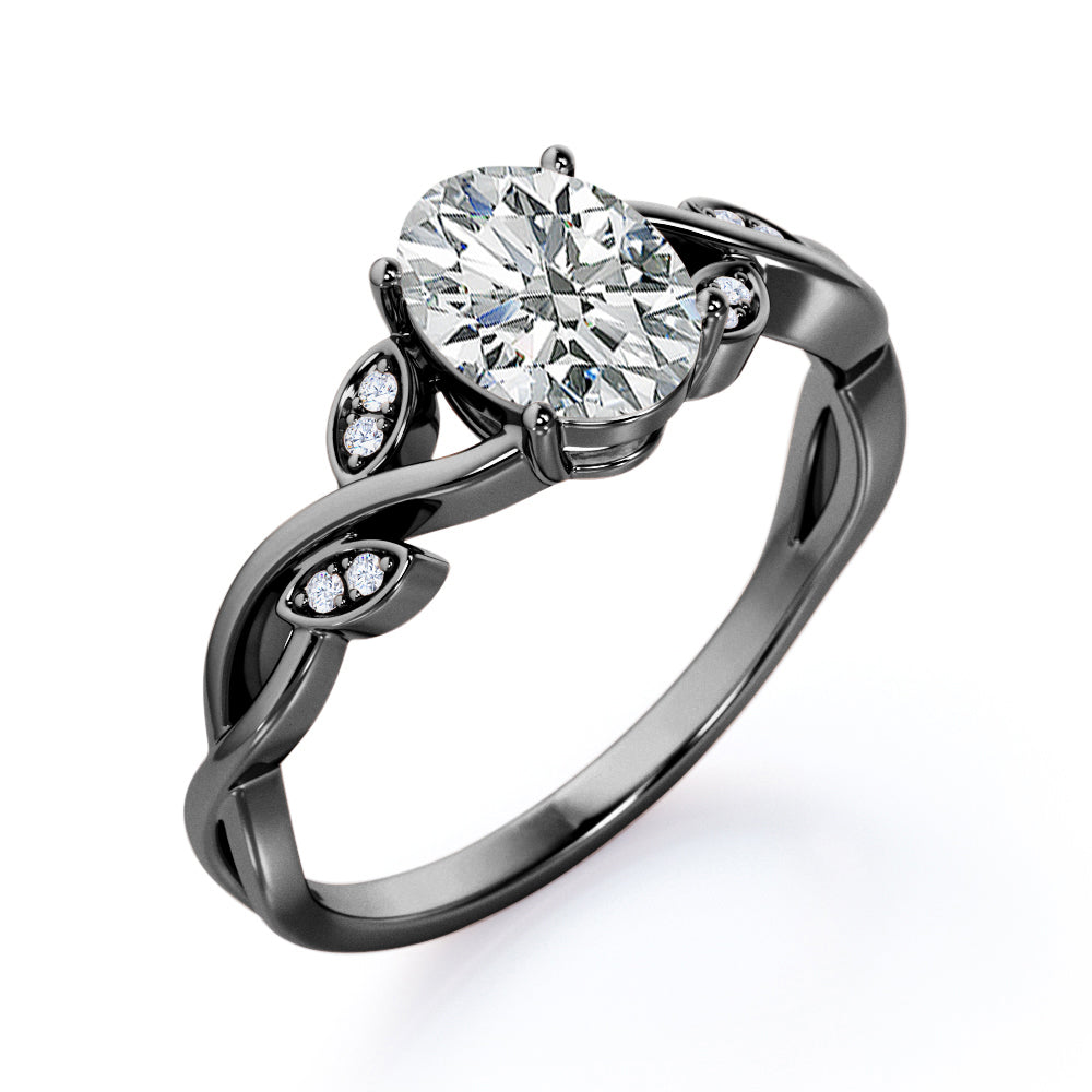 Twisted 1.1 Carat Oval Moissanite Engagement Ring
