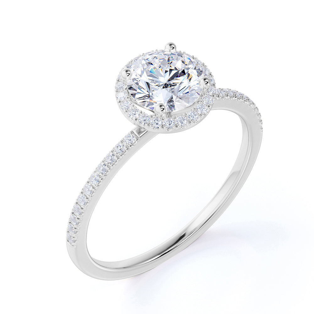 Classic 1.50 Carat Round Cut Moissanite Halo Engagement Ring