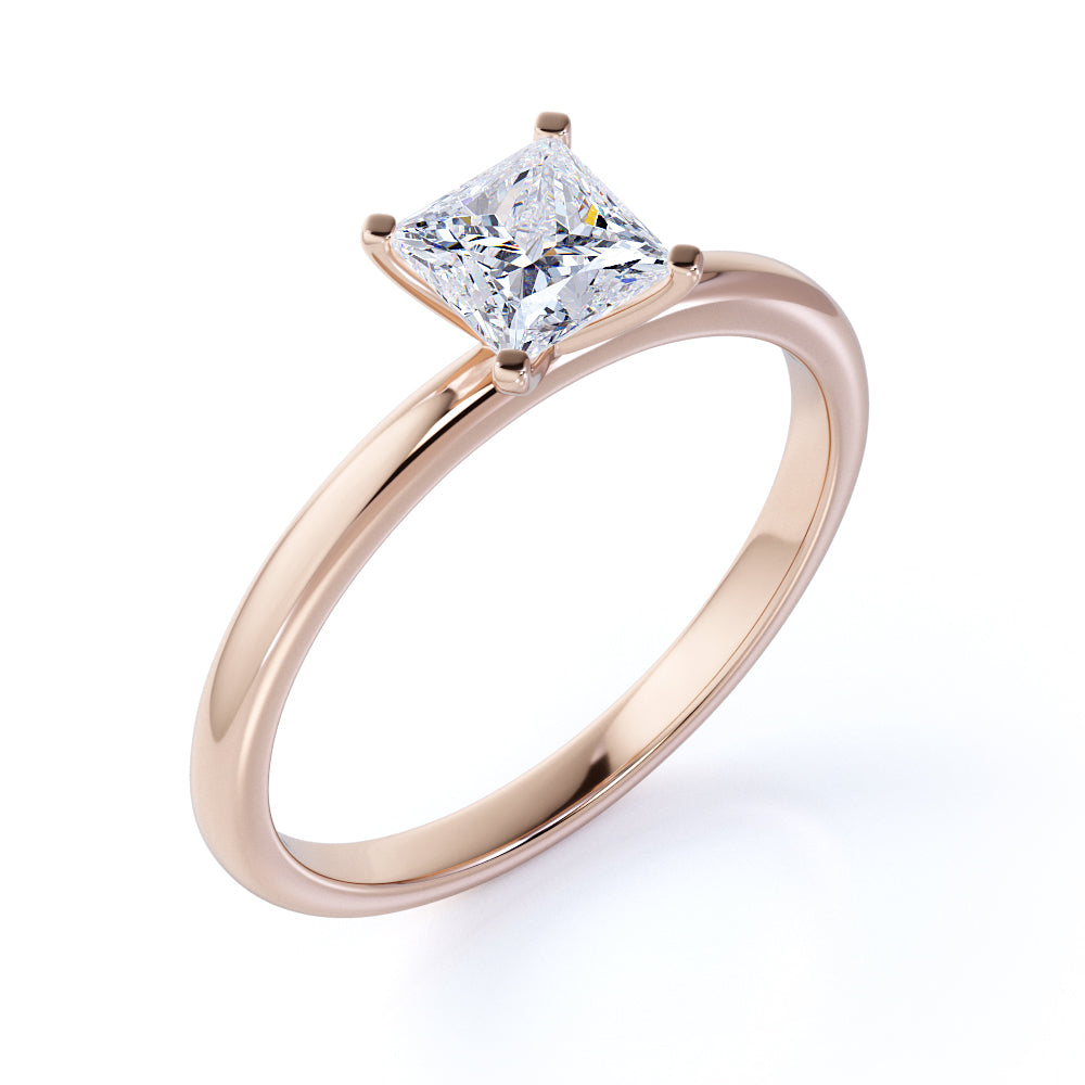 Solitaire 1 Carat Princess Cut Moissanite Engagement Ring