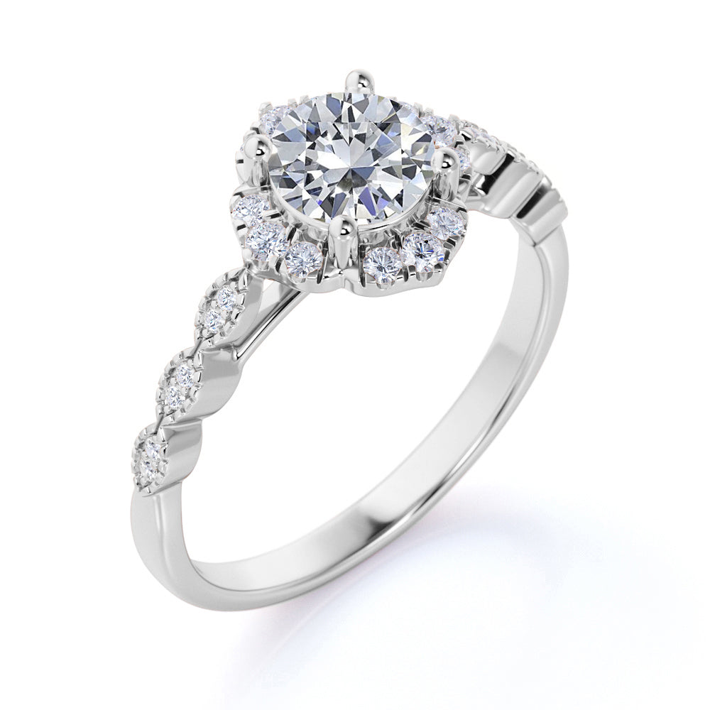 1.75 Carat Round Moissanite Art Deco Engagement Ring