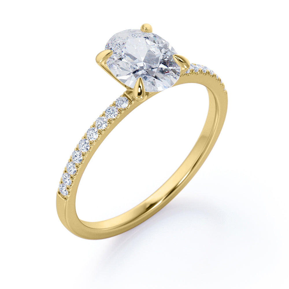 Pave 1.50 Carat Oval Cut Moissanite Engagement Ring