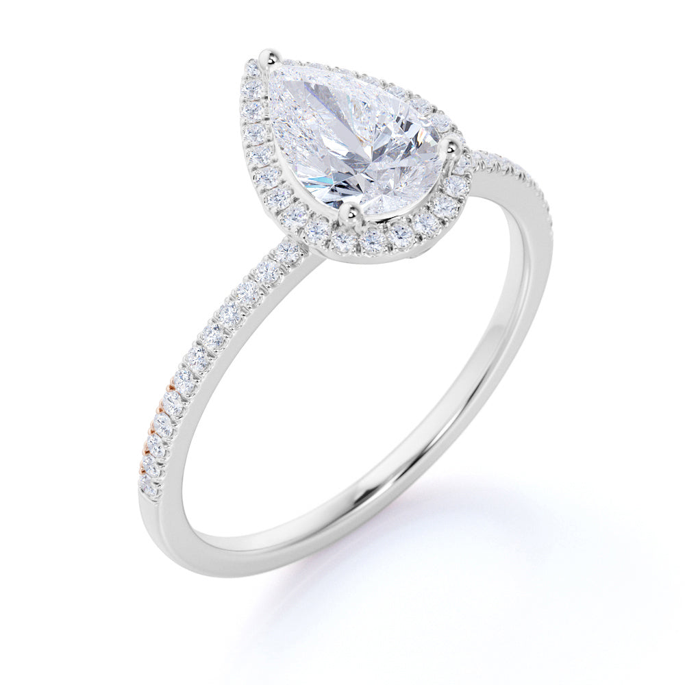 Halo 1.50 Carat Pear Cut Moissanite Engagement Ring Set