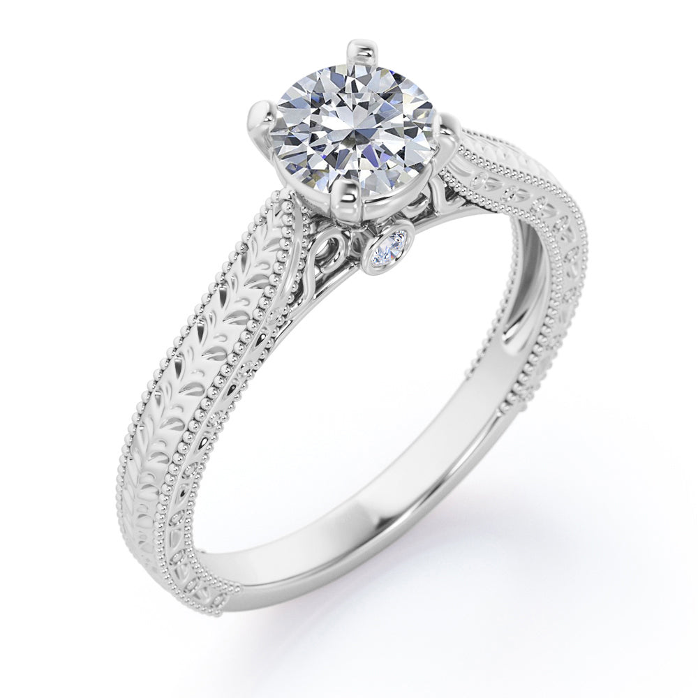 Certified 1 CT Round Lab Diamond Antique Solitaire Engagement Ring