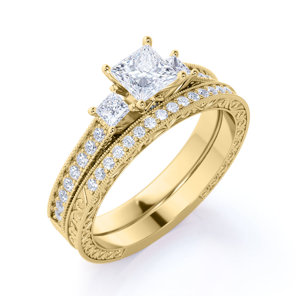 Beautiful 1.25 Carat Real Moissanite Wedding Ring Set in 18k White Gold Over Silver