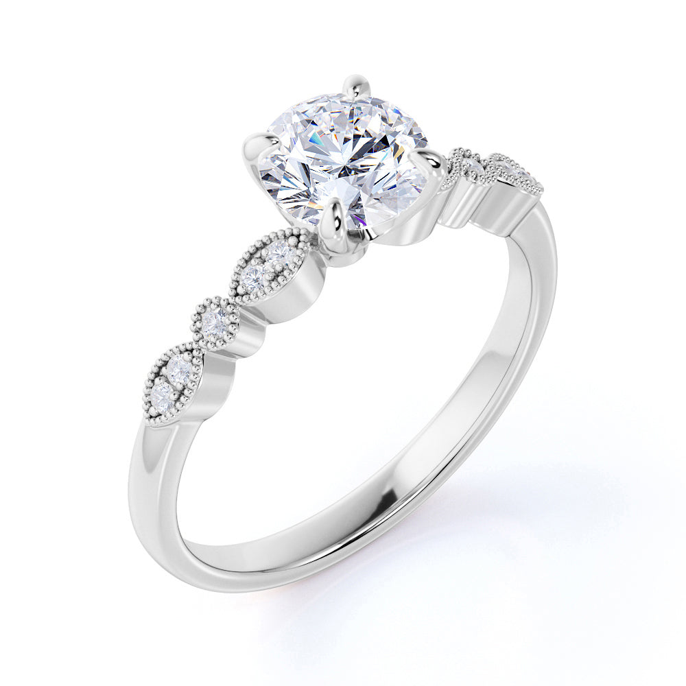 Certified 1.25 CT Round Lab Diamond Vintage Milgrain Engagement Ring