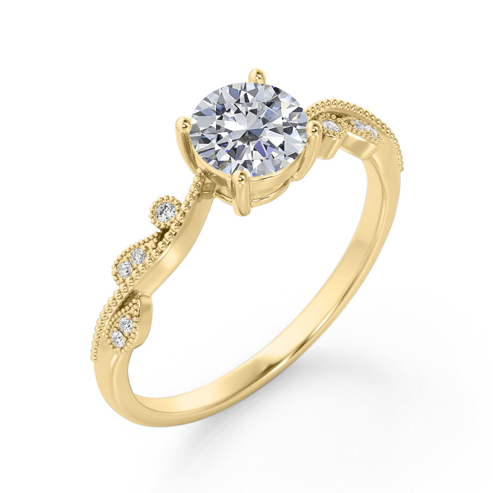 Certified 1.25 CT Round Lab Diamond Solitaire Art Deco Engagement Ring