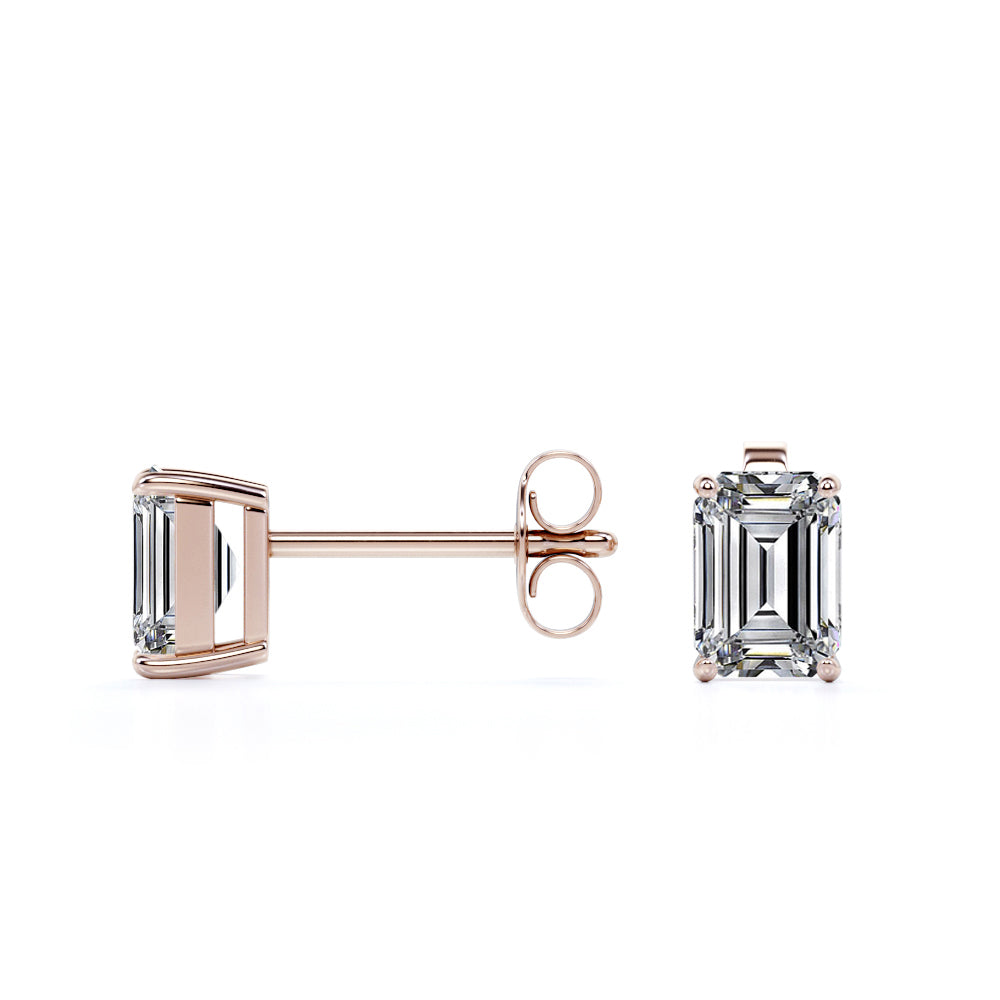 Minimalist 4 Carat Emerald Cut Moissanite Solitaire Stud Earrings In 18K White Gold Plating Over Silver