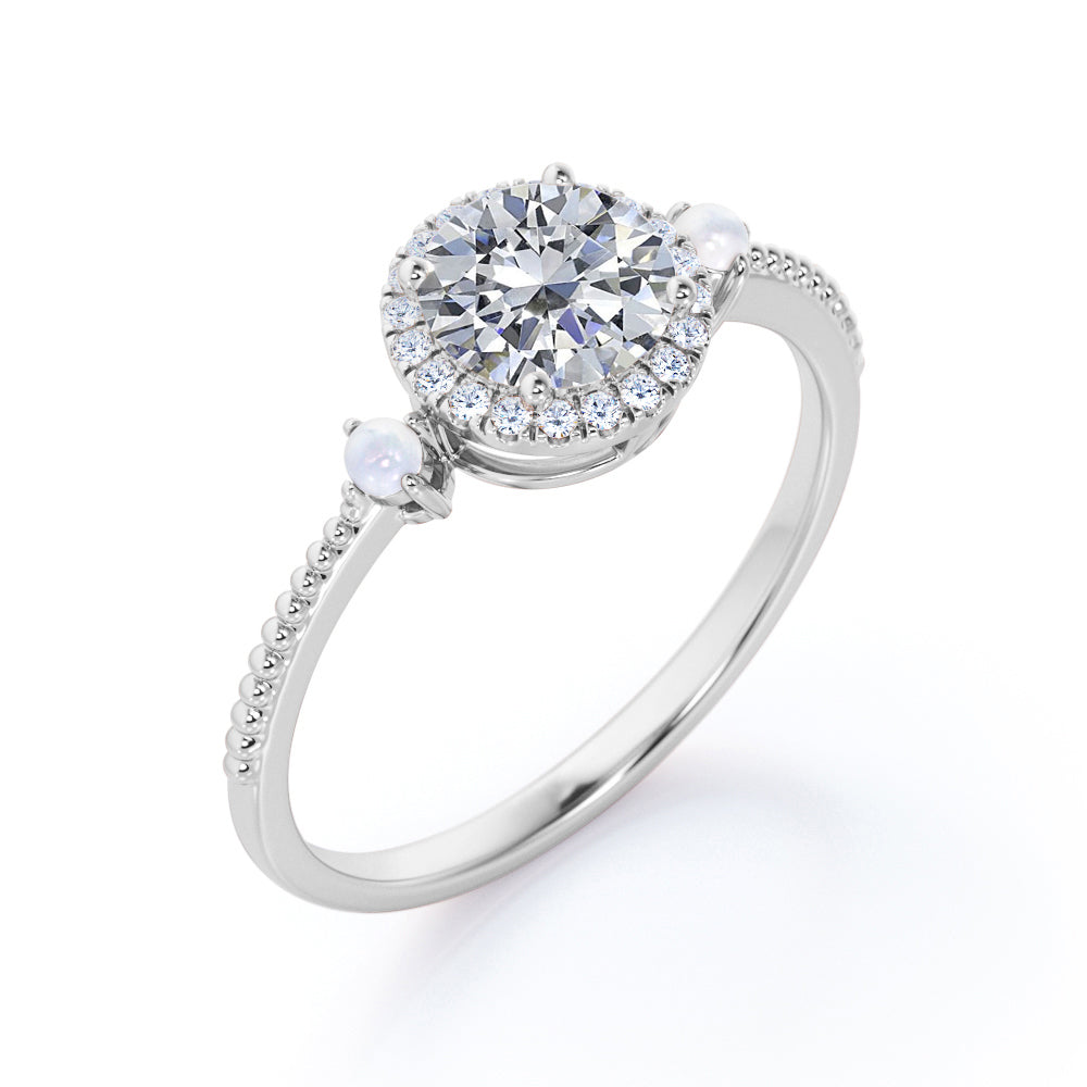 Certified 1.25 CT Round Lab Diamond 3-stone Milgrain Engagement ring