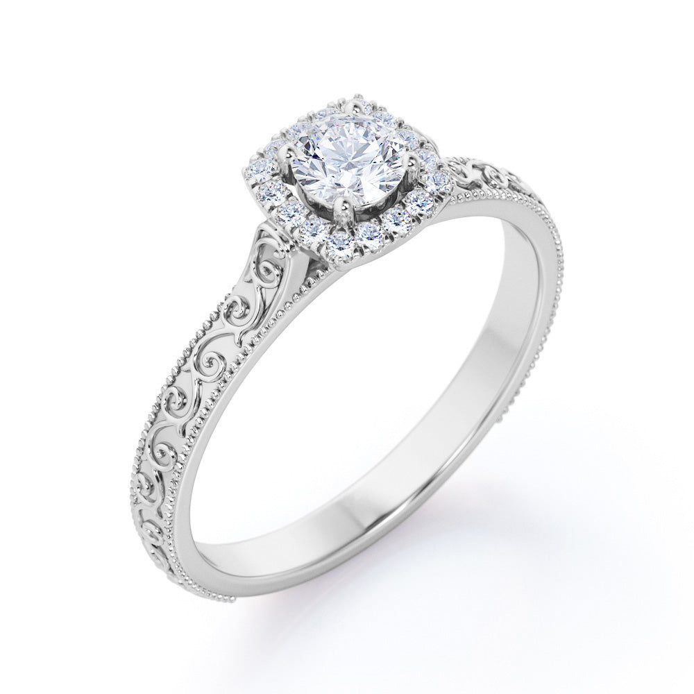 Certified 1.15 Carat Round Lab Diamond Art Deco Engagement Ring