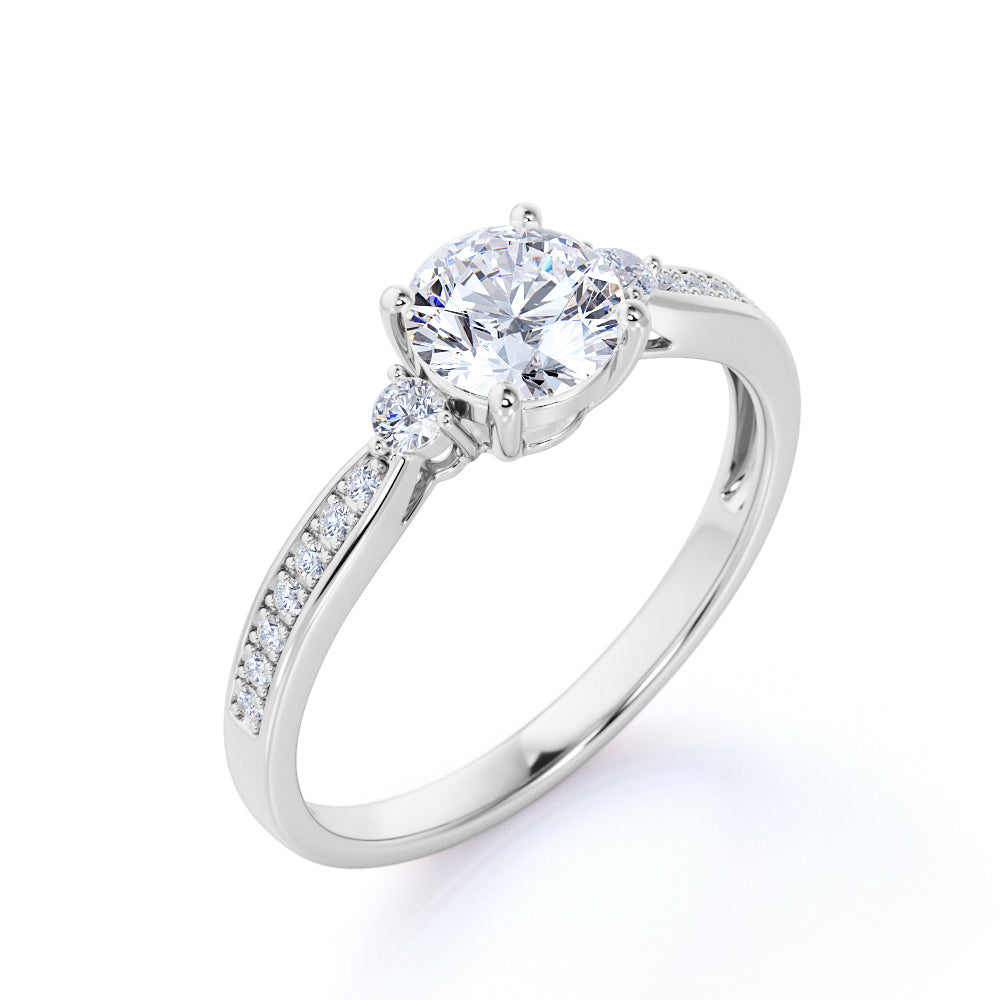 Certified 1.5 CT Round Lab Diamond 3 Stone Channel Set Engagement Ring