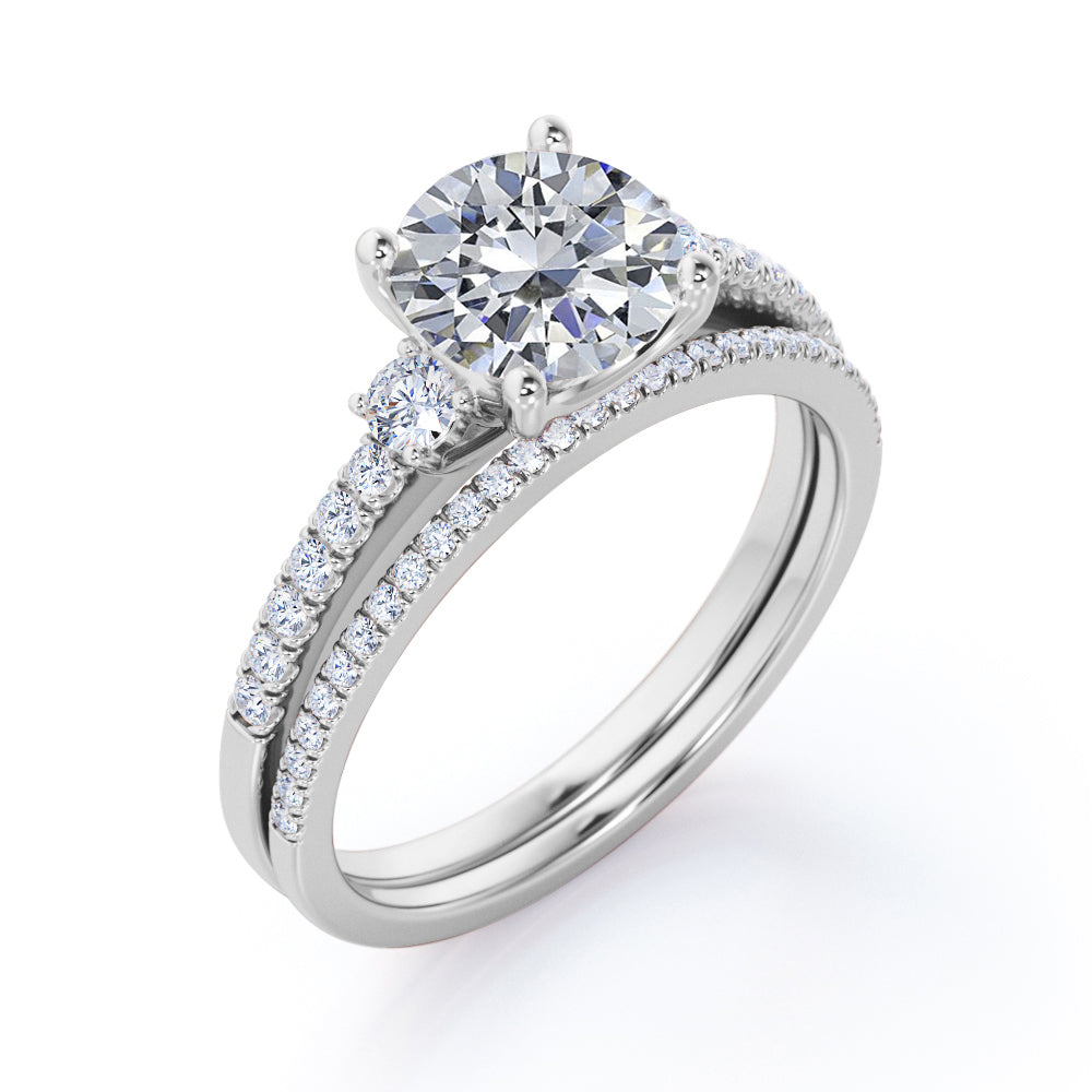 Certified 1.75 CT Round Lab Diamond with Semi Eternity Pave Bridal Set
